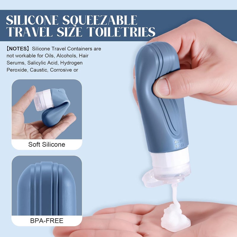YIIMER Travel Bottles for Toiletries, 3oz TSA Approved Travel Size Toiletries, Silicone Leak-Proof Refillable Containers, Squeezable Liquid Essentials Bottles W/Clear Bag (BLUE) - Image 3